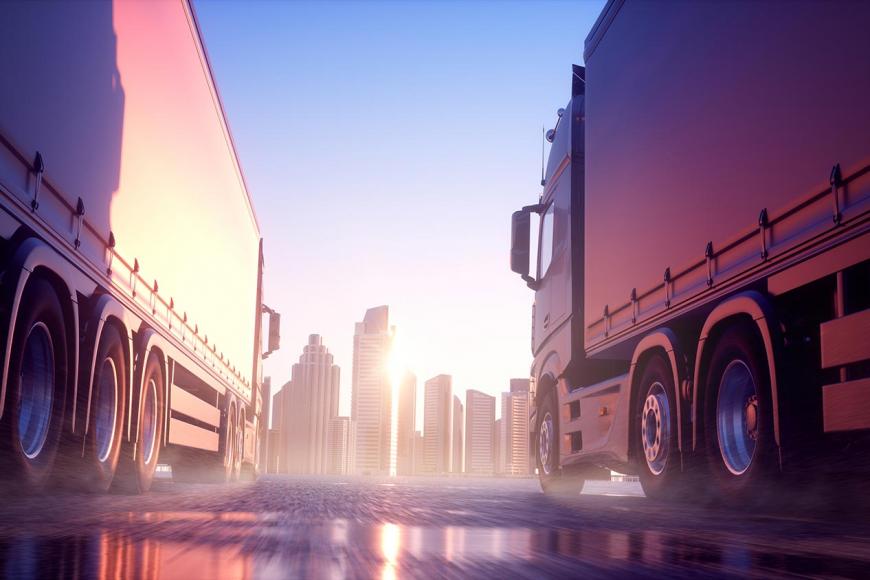 Trucks at sunset